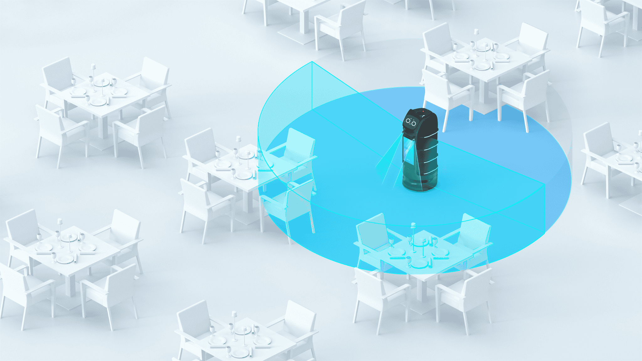 BellaBot Pro erkennt Umgebung im Restaurant mit 3D Sensorik für präzise Navigation und Sicherheit