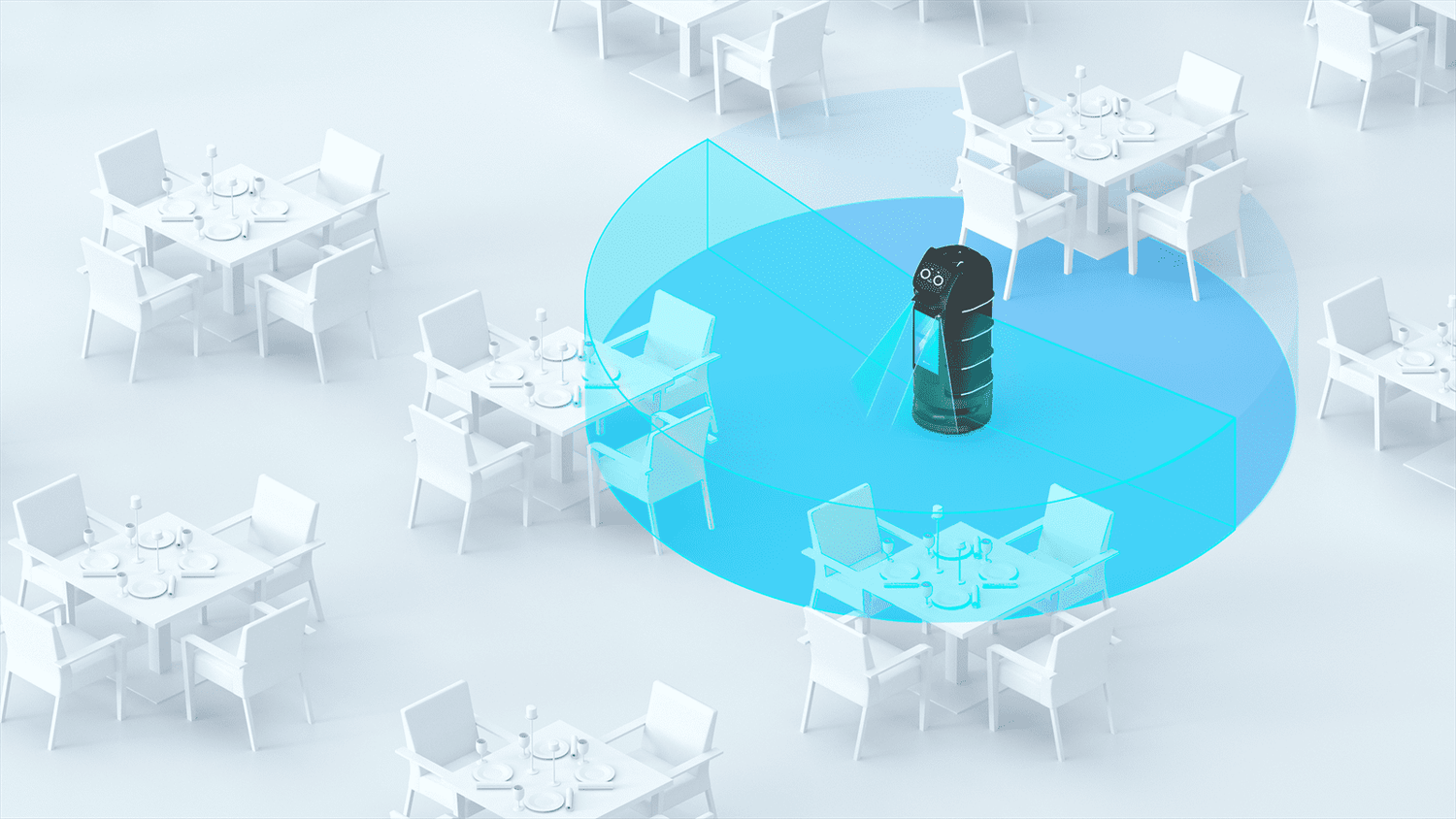 BellaBot Pro erkennt präzise Hindernisse im Restaurant durch frontseitige Stereokamera
