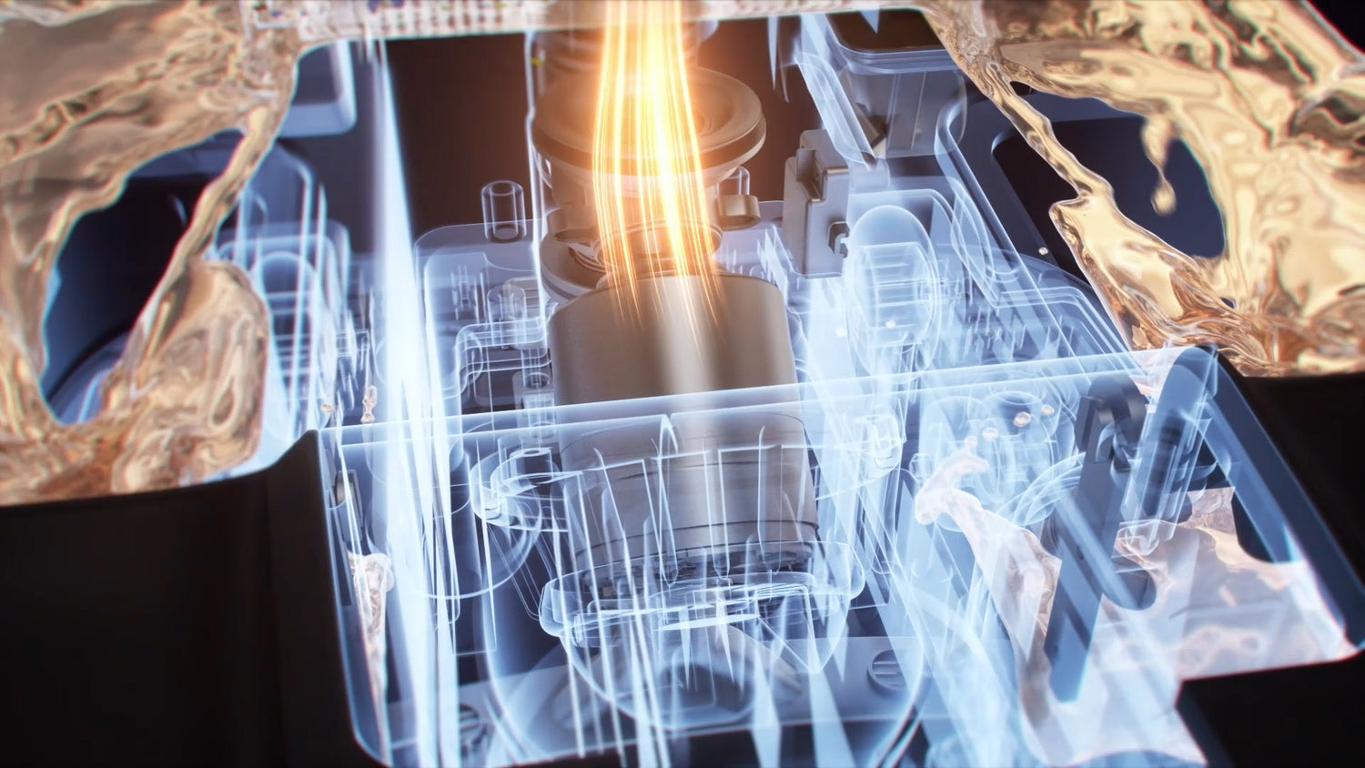 Durchleuchtete technische Darstellung der Reinigungsmechanik mit rotierendem Bürstensystem im SH1