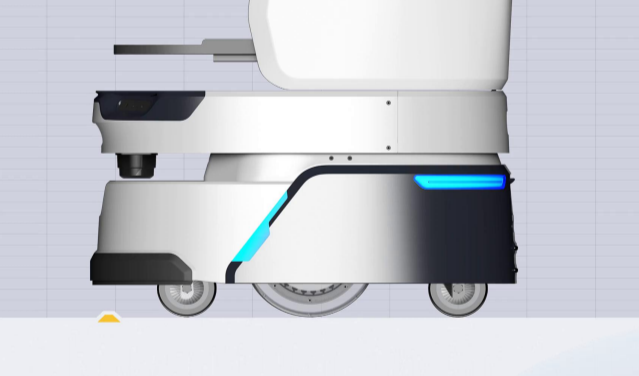 Seitenansicht zeigt Fahrwerk des LuckiBot Pro Autodoors mit Sensorik zur präzisen Navigation