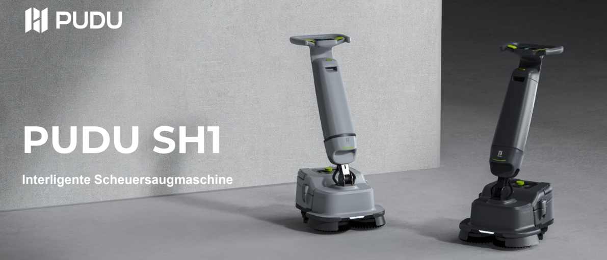 Zwei PUDU SH1 Reinigungsmaschinen mit ergonomischem Griff als smarte Lösung für professionelle Böden