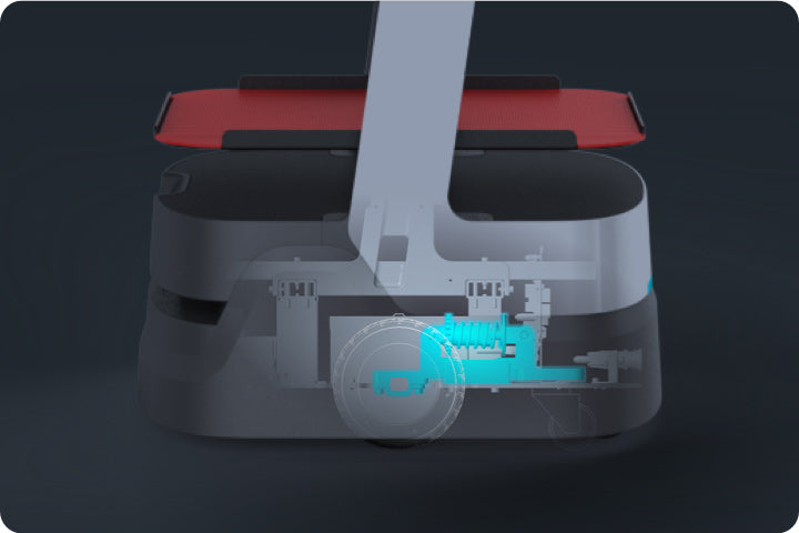 Transparente Ansicht des stabilen Chassis und der internen Mechanik des autonomen Robotersystems