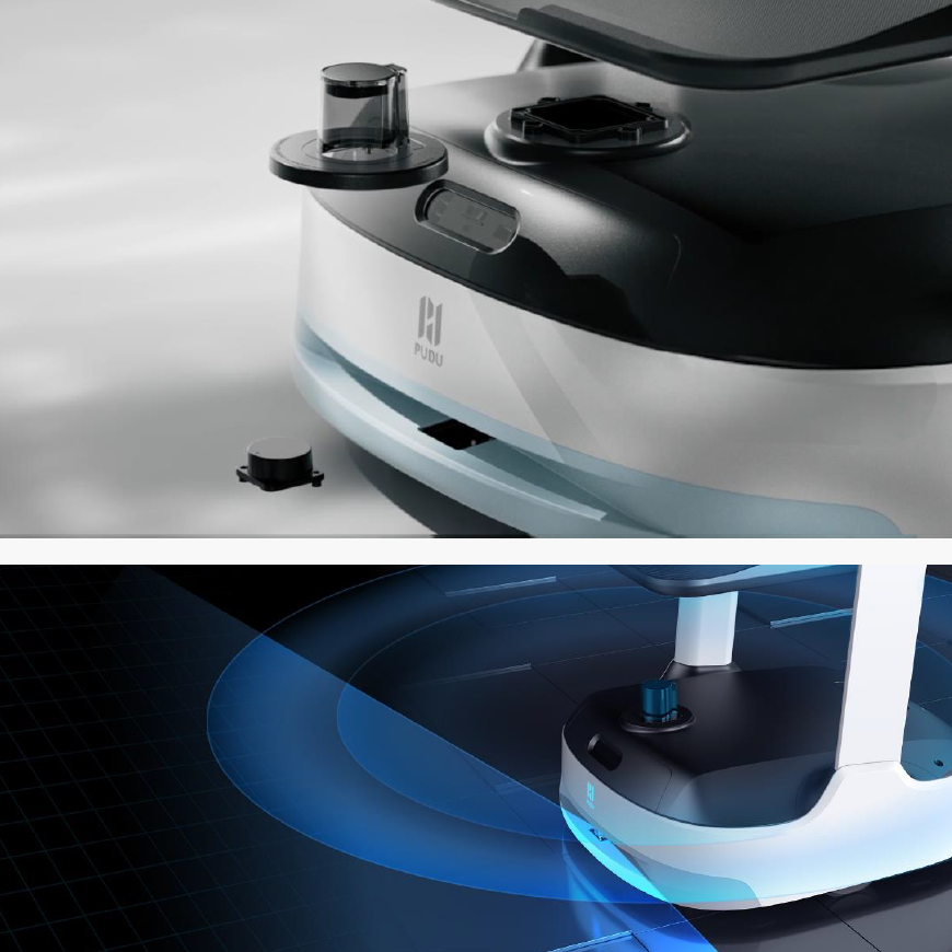 PuduBot 2 mit integriertem LiDAR Sensor für exakte Navigation und Umfelderkennung im Innenbereich