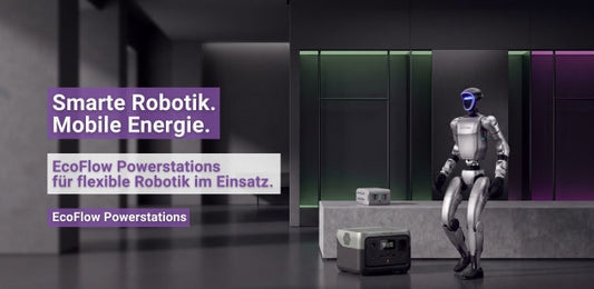 Humanoider Roboter mit EcoFlow Powerstation als News-Bild für smarte Robotik und mobile Energie im Einsatz