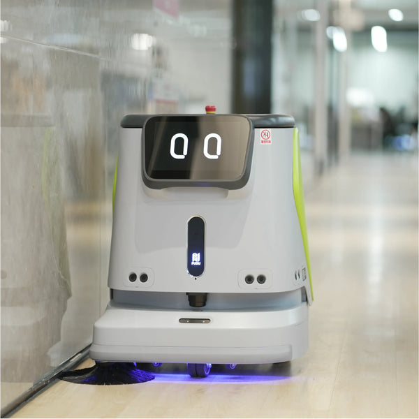 Pudu CC1 Reinigungsroboter säubert Böden autonom und präzise in modernen Gebäuden