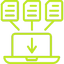 Grünes Icon zeigt zentrale Datenerfassung mit mehreren Quellen, die gesammelt auf einem Laptop zusammengeführt werden