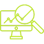 Grünes Icon zeigt Datenanalyse mit Diagramm und Lupe als Symbol für effiziente Nutzung der Cloudinformationen