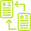 Grünes Icon mit zwei verbundenen Dokumenten und Pfeilen zeigt moderne digitale Datenübermittlung