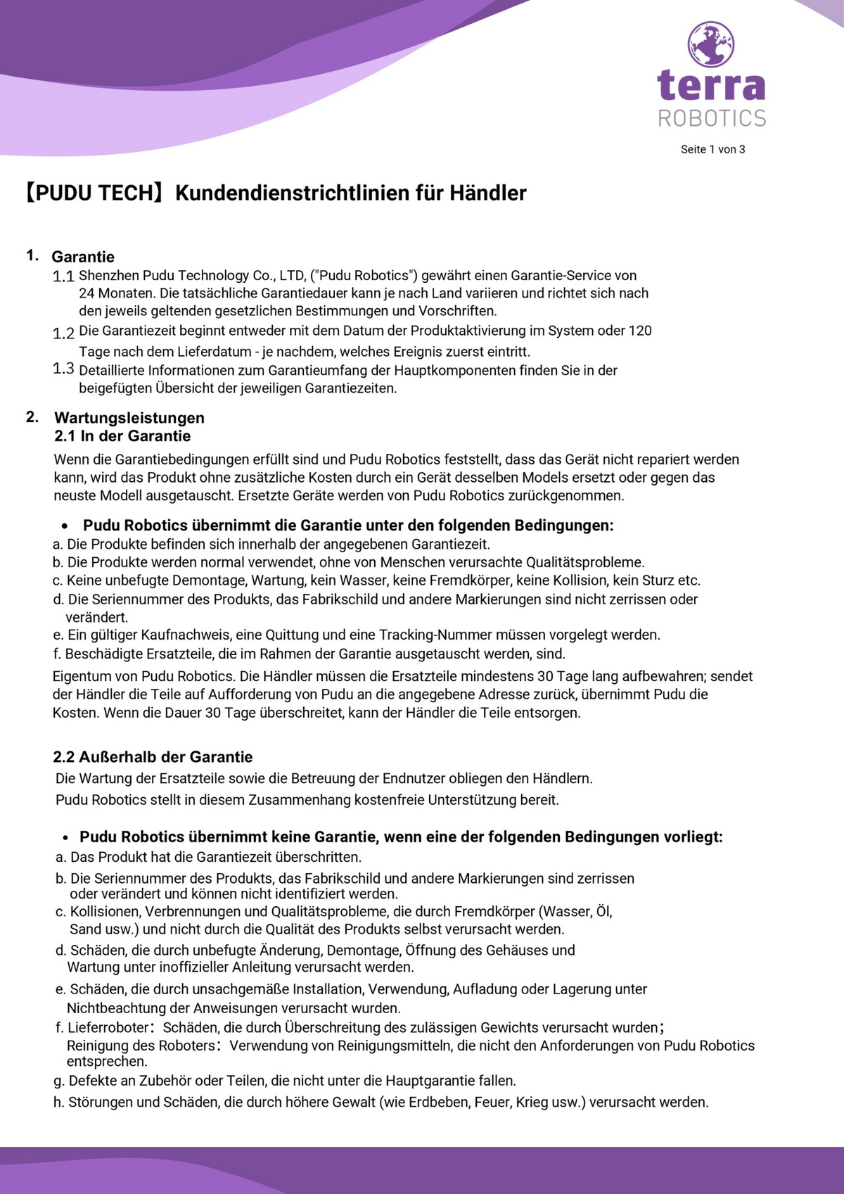 Terra Robotics Maintenance Agreement – Seite 1
