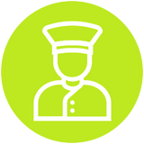 Symbol eines Servicepersonals mit Mütze für Gastronomieeinsatz auf grünem Hintergrund