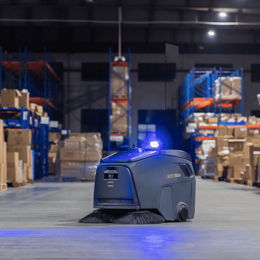 Moderner Beetle Pro von Gausium sorgt für zuverlässige Bodenreinigung in Logistik und Industriehallen
