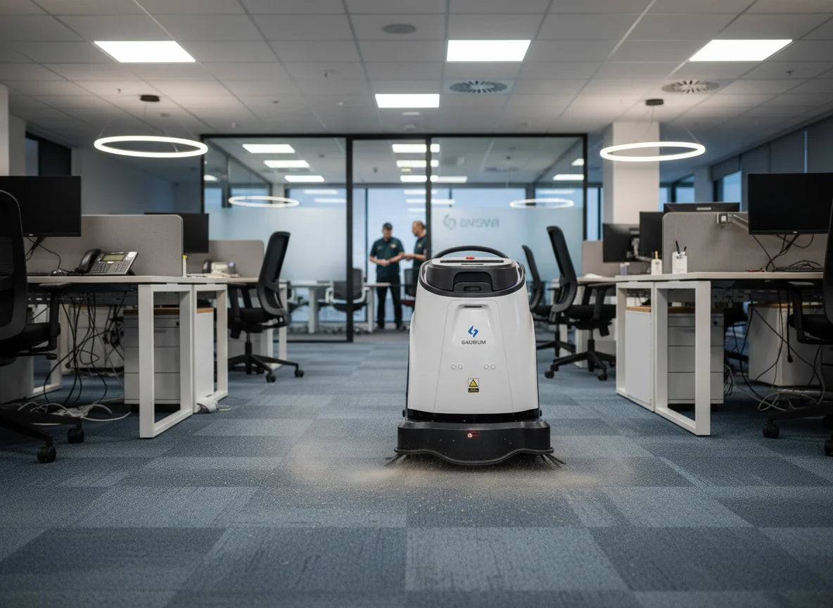 Autonomer Reinigungsroboter Vacuum 40 von Gausium, Bodenreinigung in einem Bürogebäude.