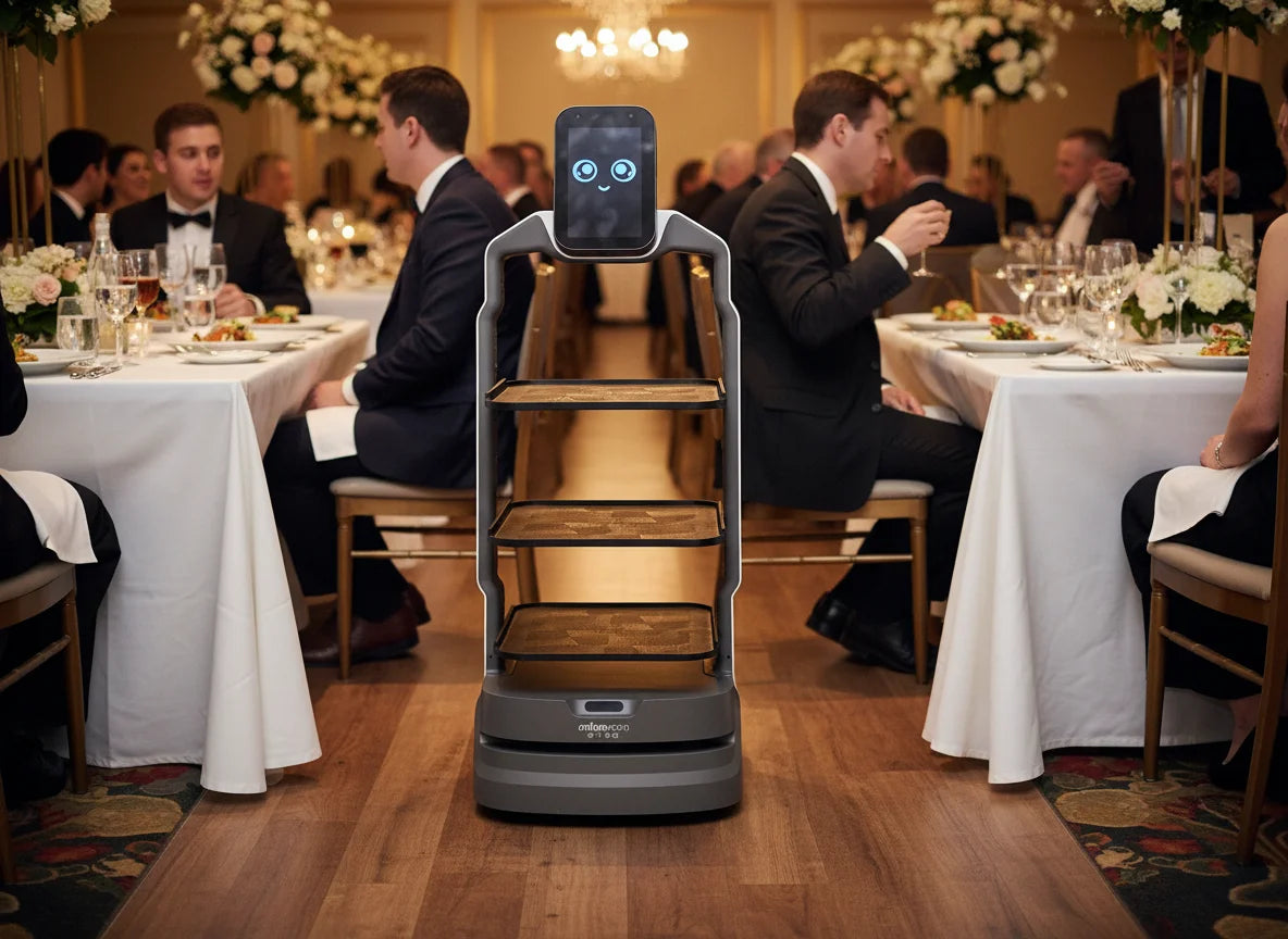OrionStar LuckiBot Serviceroboter bei einem Event zur Unterstützung des Caterings und Bankettservice.