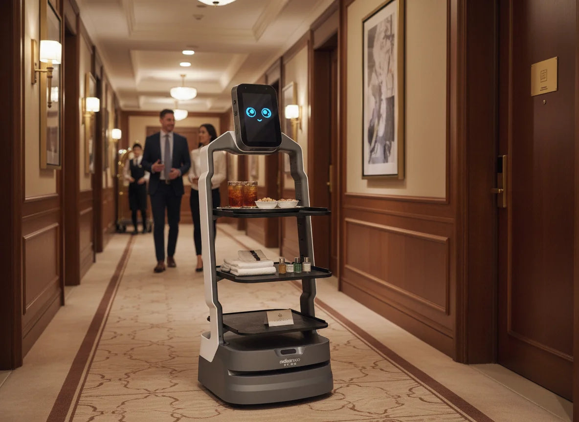 OrionStar LuckiBot im Hotel-Einsatz als autonomer Concierge und für den effizienten Zimmerservice in der Hospitality-Branche.