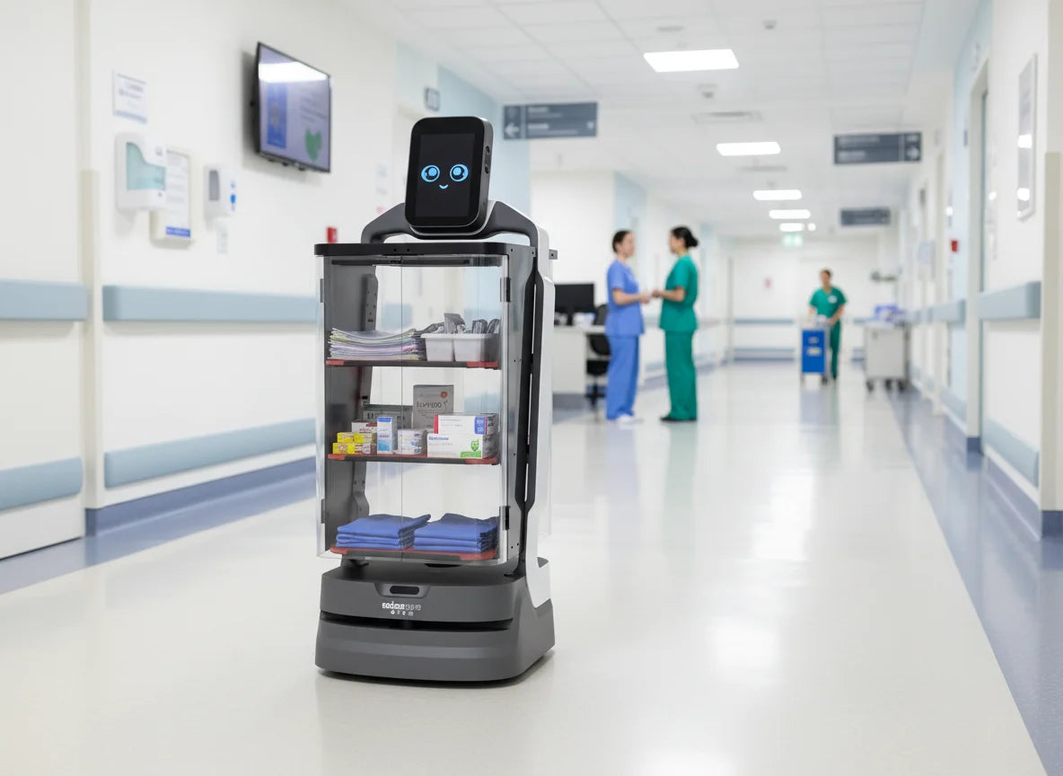LuckiBot von OrionStar im Krankenhaus zur kontaktlosen Lieferung von Medikamenten und Mahlzeiten im Healthcare-Sektor.