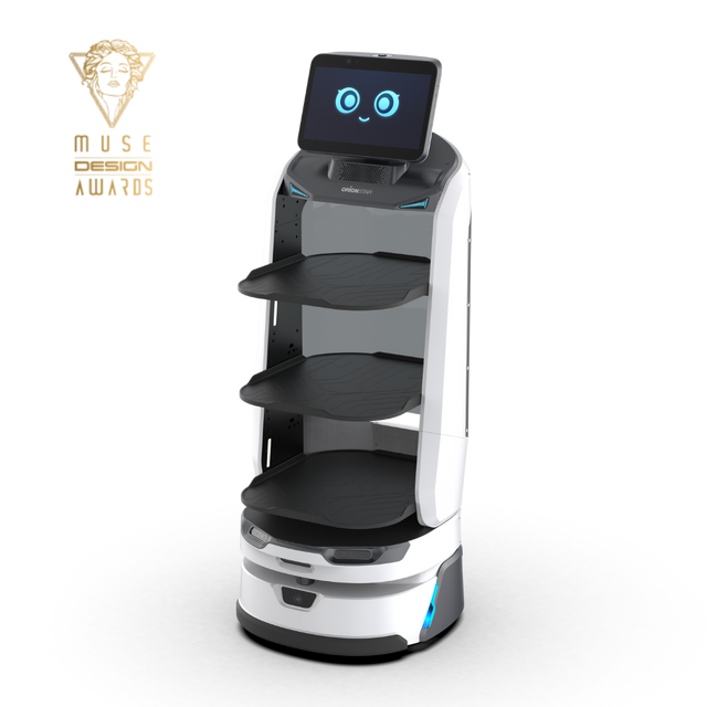 LuckiBot Pro mit MUSE Design Award Auszeichnung als smarter Serviceroboter mit Display Gesicht