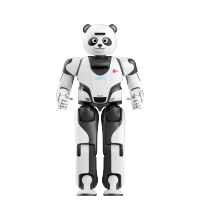 Frontansicht eines weiß schwarzen Panda Service Roboters in neutraler Standposition