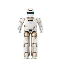 Frontansicht des weiß goldenen humanoiden Nav Walker X Roboters in neutraler Standpose