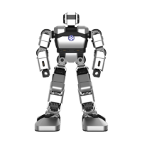 Weiß silberner Bildungsroboter Yanshee von UBTech steht frontal vor transparentem Hintergrund