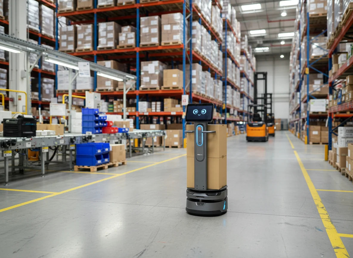 OrionStar CarryBot in einem Logistikzentrum zur Unterstützung der Versandlogistik und automatisierten Warenbewegung.