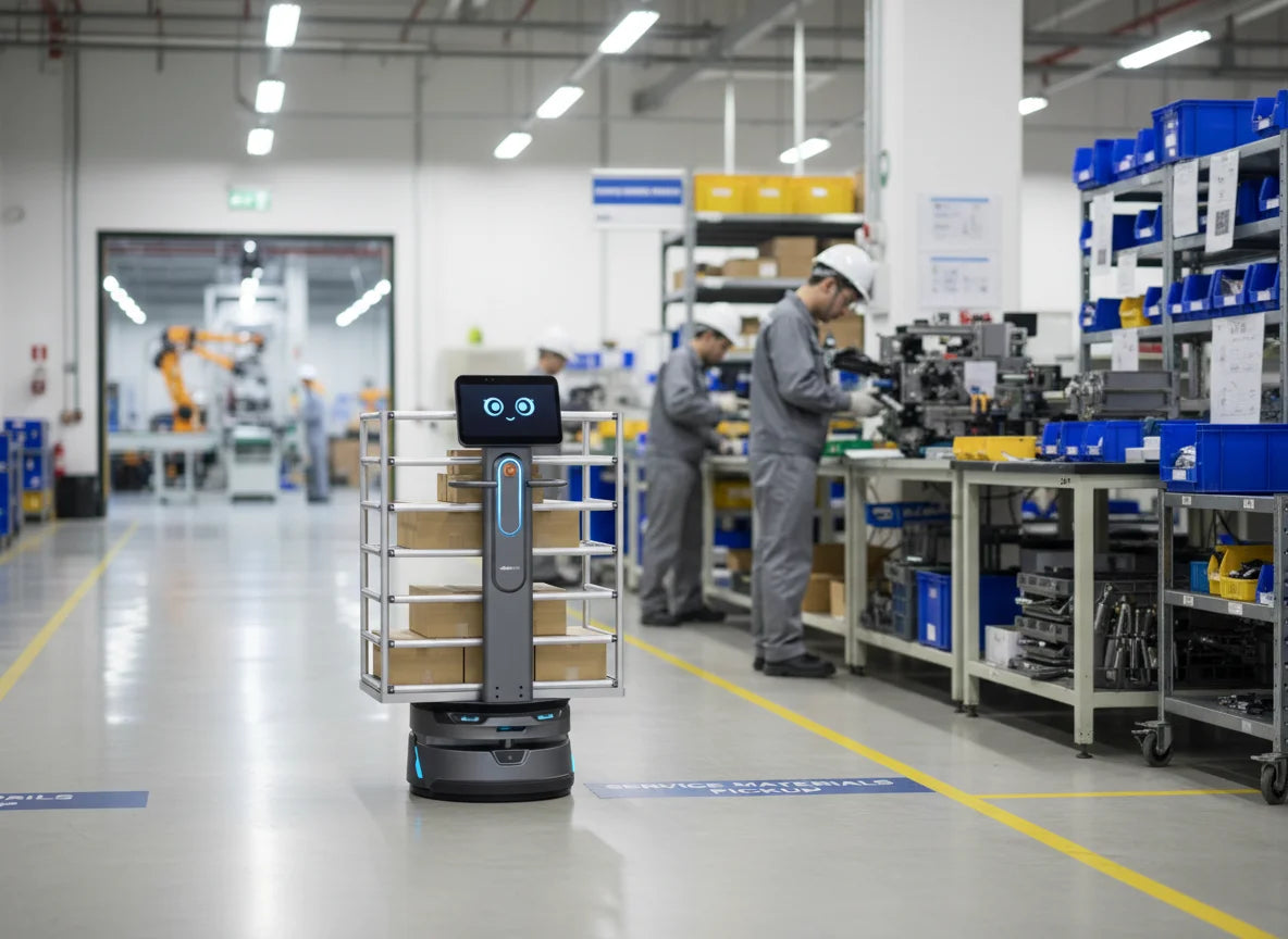 OrionStar CarryBot für werksinterne Transporte zur schnellen Ersatzteilversorgung in industriellen Umgebungen.