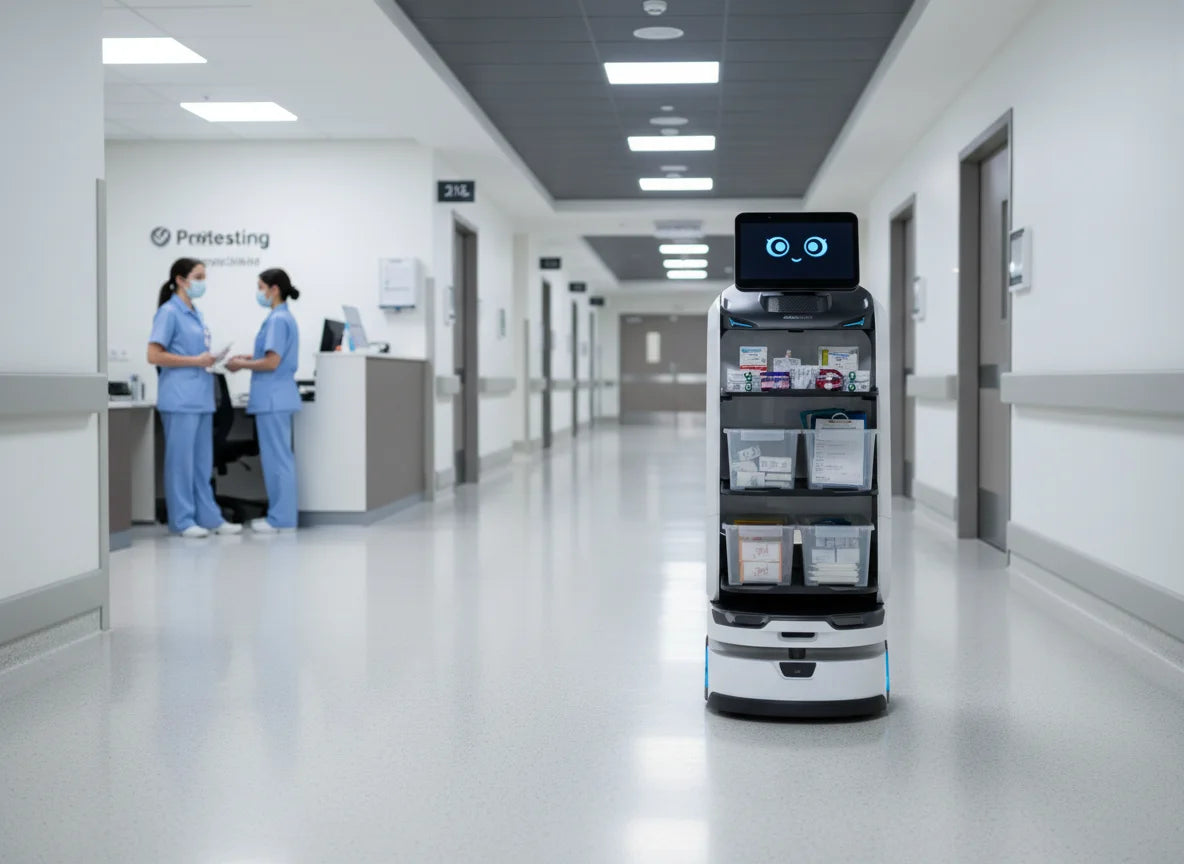 LuckiBot Pro von OrionStar im Healthcare-Einsatz zur autonomen Verteilung von Mahlzeiten in Krankenhäusern.