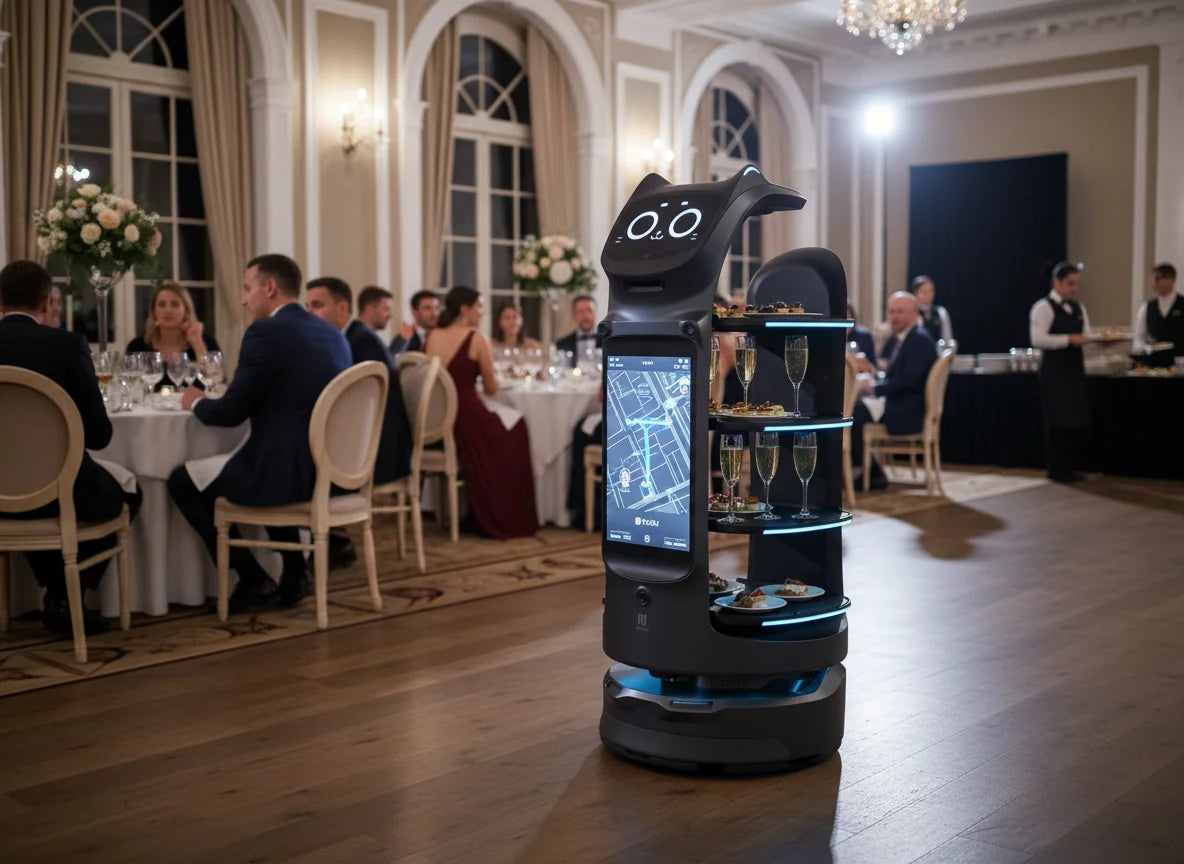 PUDU BellaBot Pro beim Event-Catering zur effizienten Unterstützung des Bankettservice.