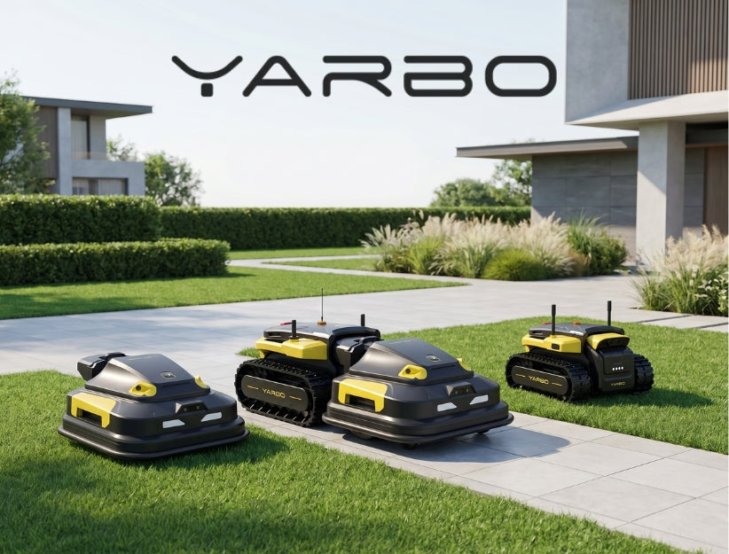 Yarbo Outdoor-Robotik mit modularen Robotern für autonome Rasenpflege und Grundstückspflege im Garten.