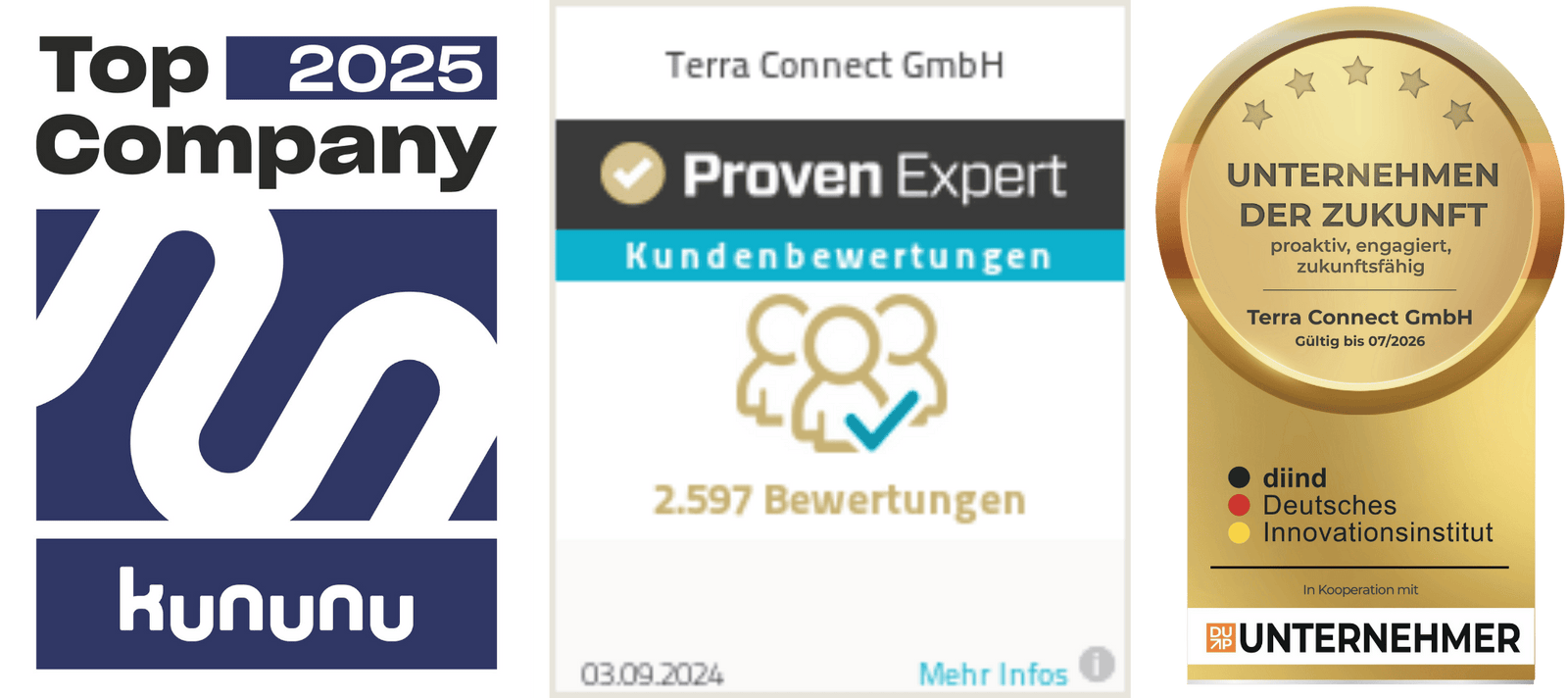 Auszeichnungen für Terra Connect als Top Arbeitgeber Kundenliebling und innovatives Zukunftsunternehmen