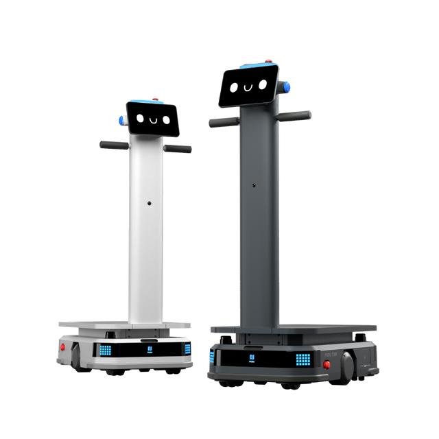 Zwei T300 Transportroboter mit Display Gesicht für autonome Logistik und industrielle Nutzung