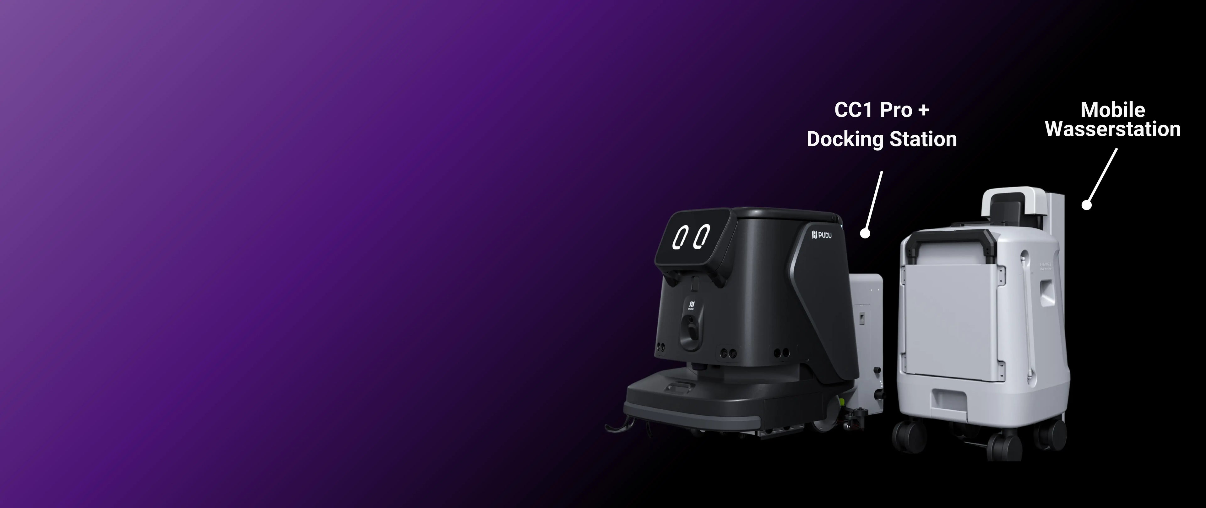 Pudu CC1 Pro Reinigungsroboter mit Dockingstation und mobiler Wasserstation für autonome Reinigung