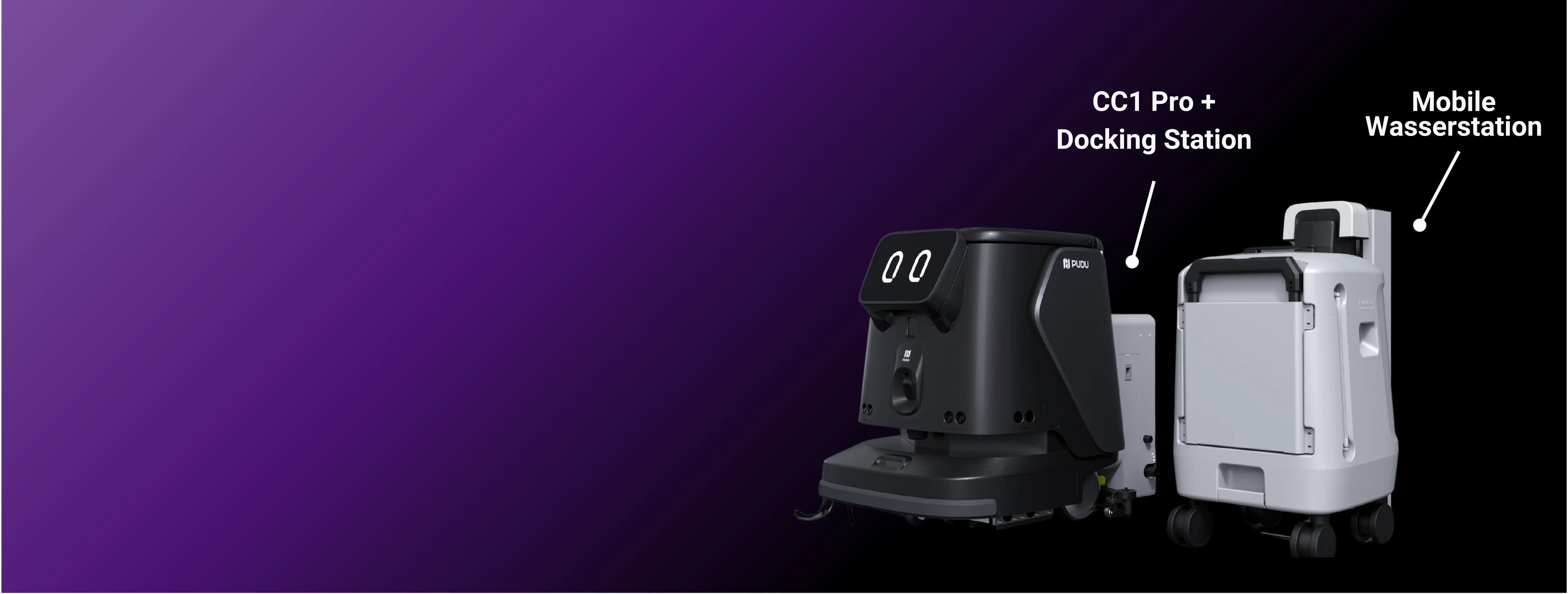 Pudu CC1 Pro Reinigungsroboter mit Dockingstation und mobiler Wasserstation für autonome Reinigung