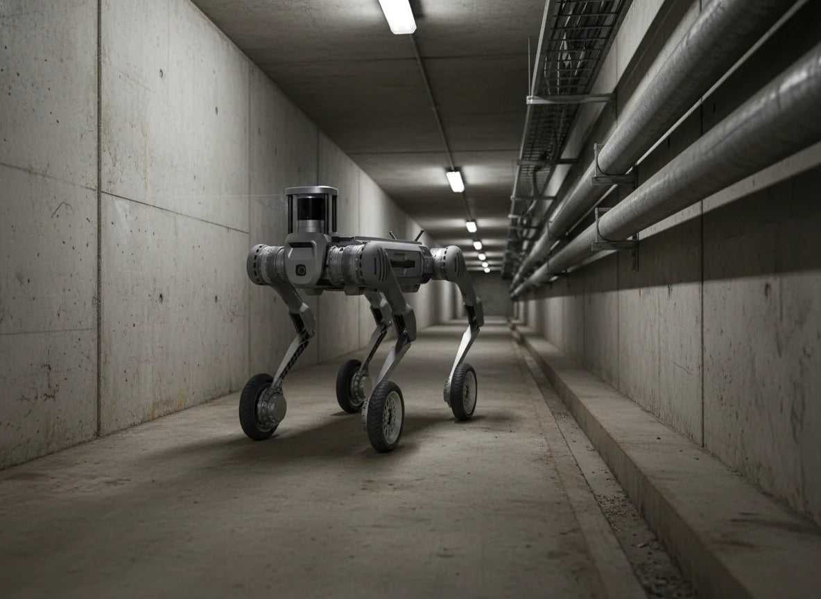Unitree B2-W Spezialroboter zur autonomen Inspektion von Tunneln und schwer zugänglichen Infrastrukturbereichen.