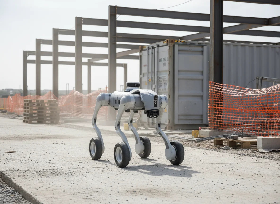 Autonomer Unitree Go2W EDU bei der effizienten Geländeinspektion und Datenerfassung im Außenbereich.