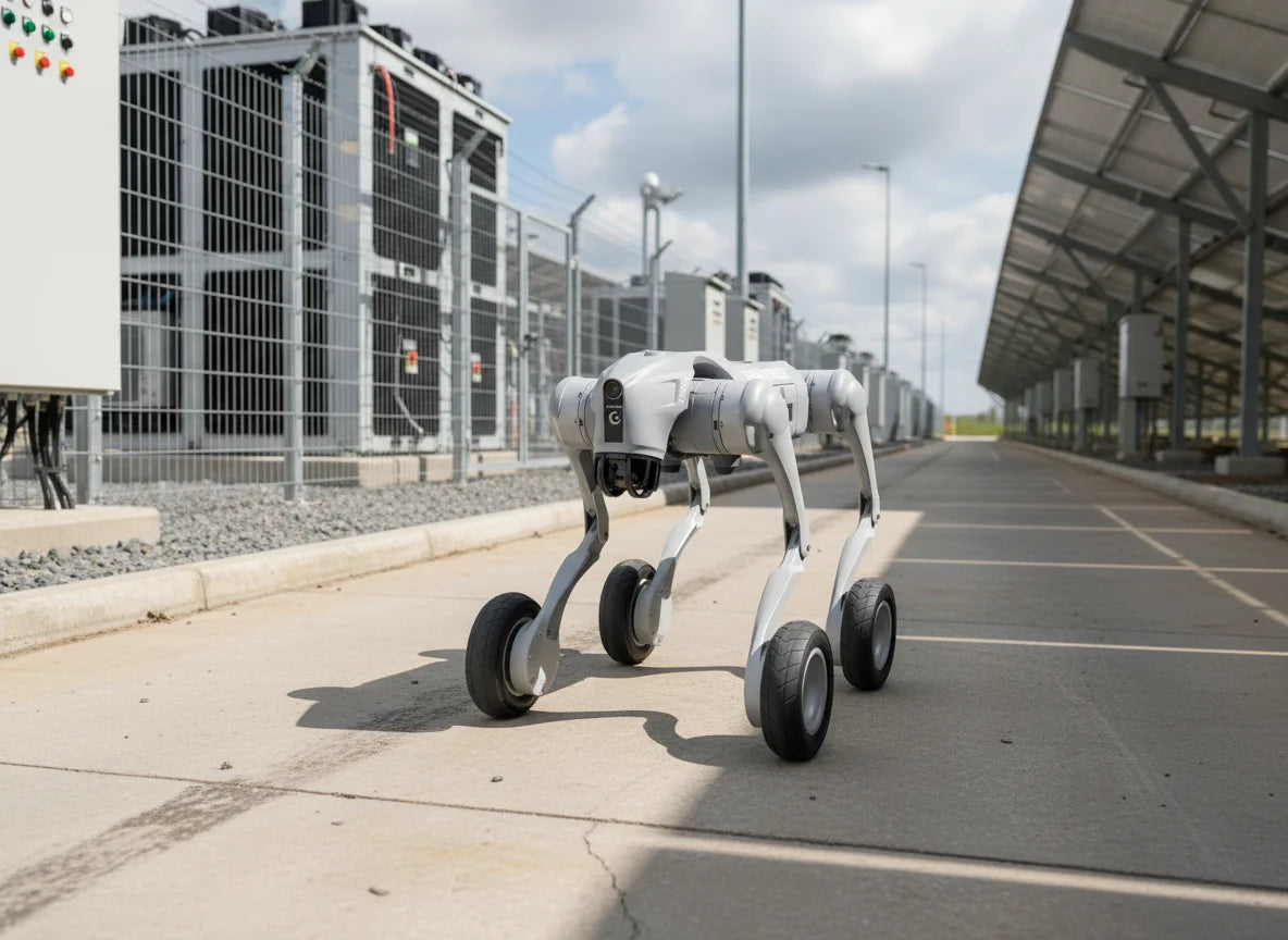 Unitree Go2-W bei der autonomen Technikbegehung und thermischen Überprüfung einer Energieanlage.