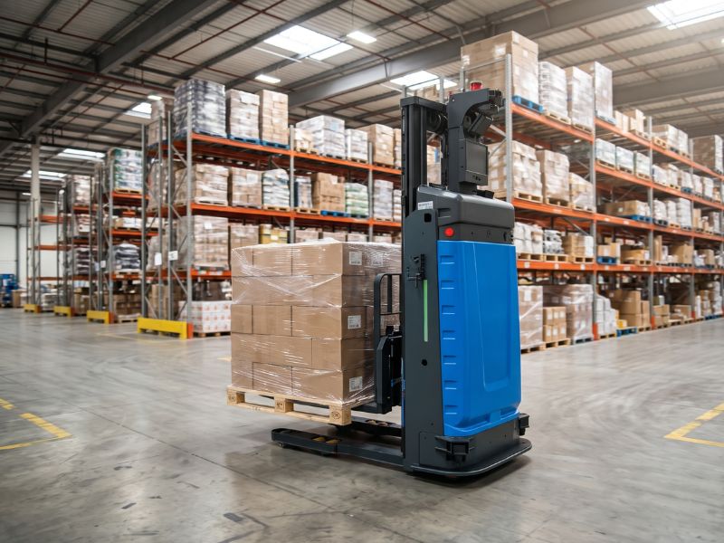 AutoXing transport robot in automated material supply in an industrial production hall