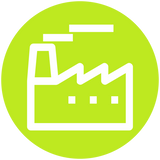 Symbol einer Fabrik mit Schornstein als Zeichen für Industrie oder Produktion