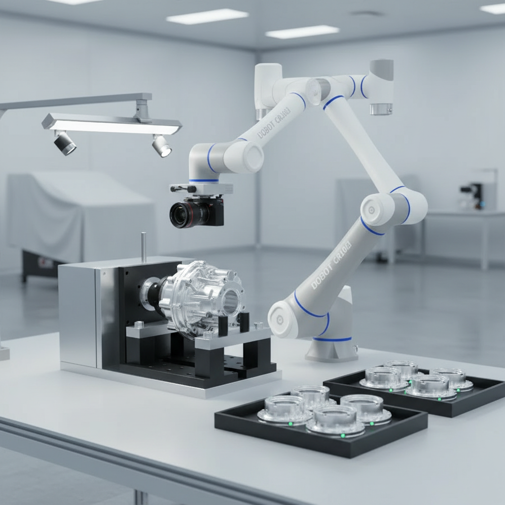 Intuitive Programmierung des DOBOT CR10A Cobots durch Handführung für schnelle Inbetriebnahme.