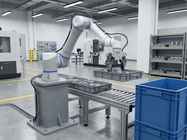 DOBOT CR12A beim Transport und Sortieren industrieller Bauteile