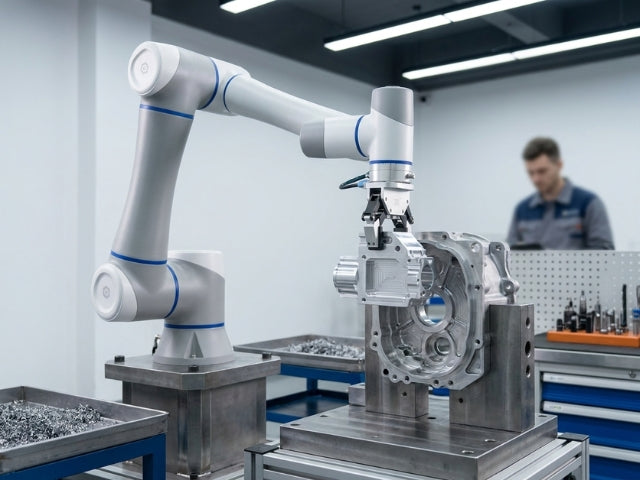 DOBOT CR12A bei der präzisen Montage eines größeren Industriebauteils