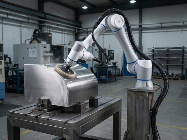DOBOT CR12A bei einem automatisierten Schweißprozess an einem Metallbauteil