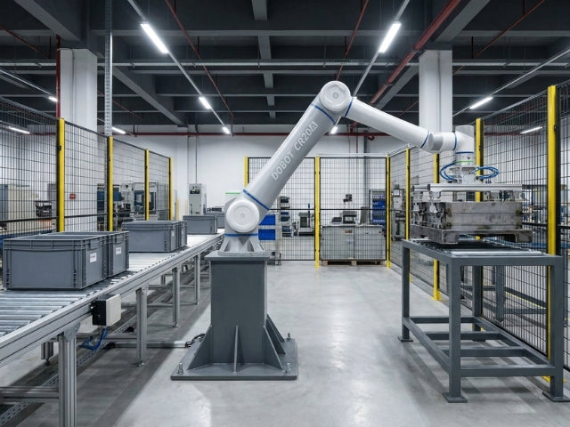 DOBOT CR20A beim Transport eines schweren Werkstückträgers