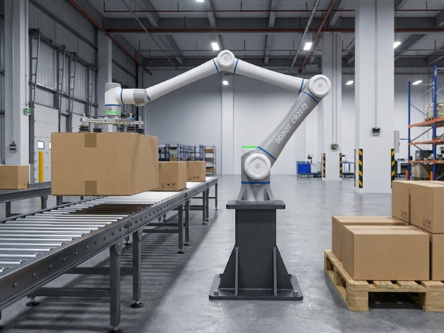 DOBOT CR20A beim automatisierten Palettieren schwerer Kartons