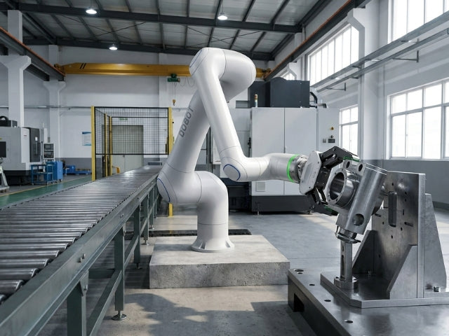 DOBOT CR30H Cobot beim dynamischen und stabilen Handling eines schweren Metallbauteils in der industriellen Fertigung