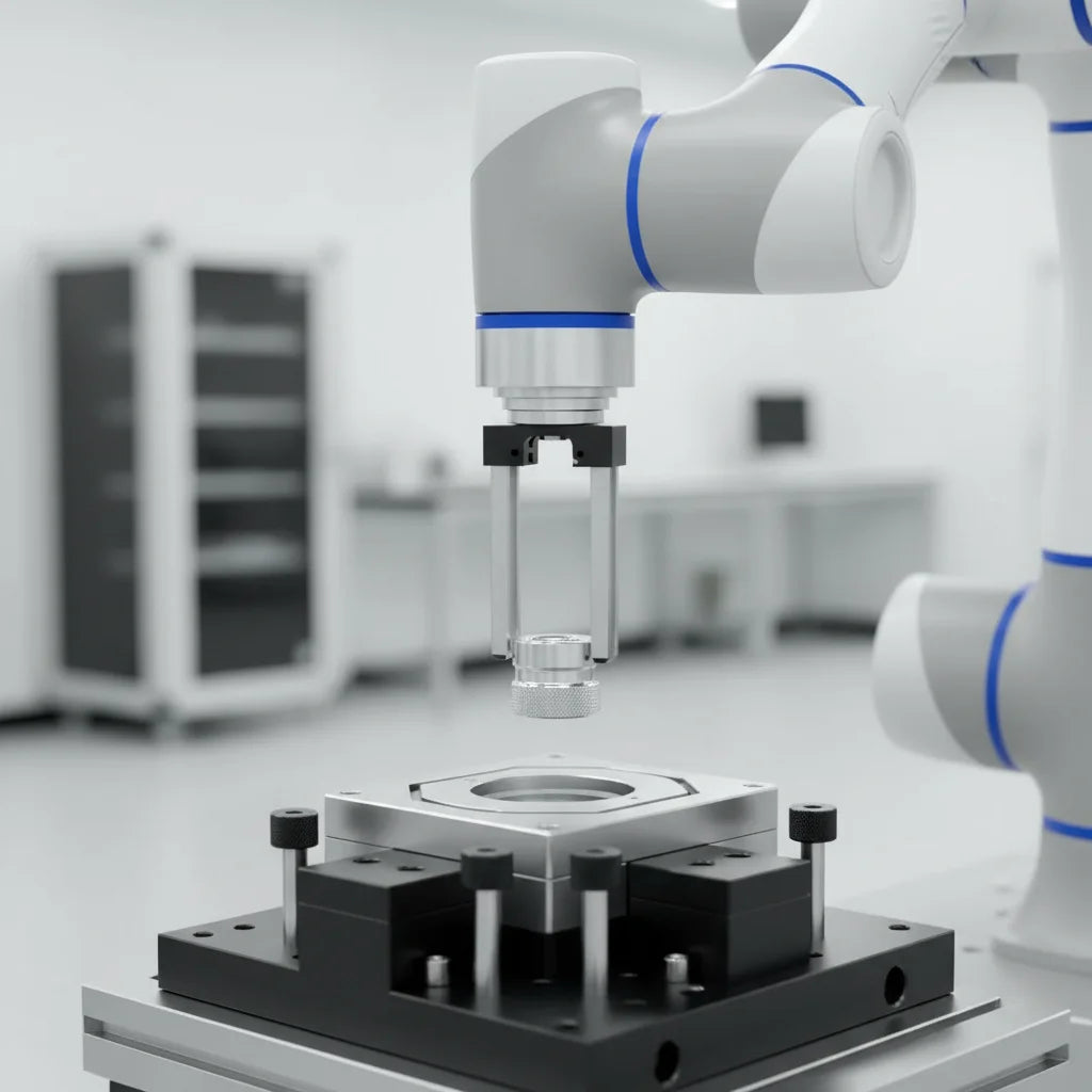 Nahaufnahme des DOBOT CR3A Gelenks zur Veranschaulichung des platzsparenden und modernen Industriedesigns.