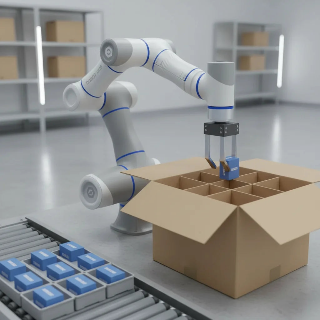 DOBOT CR3A Cobot bei der Bestückung von Platinen und dem Handling von Elektronikbauteilen.