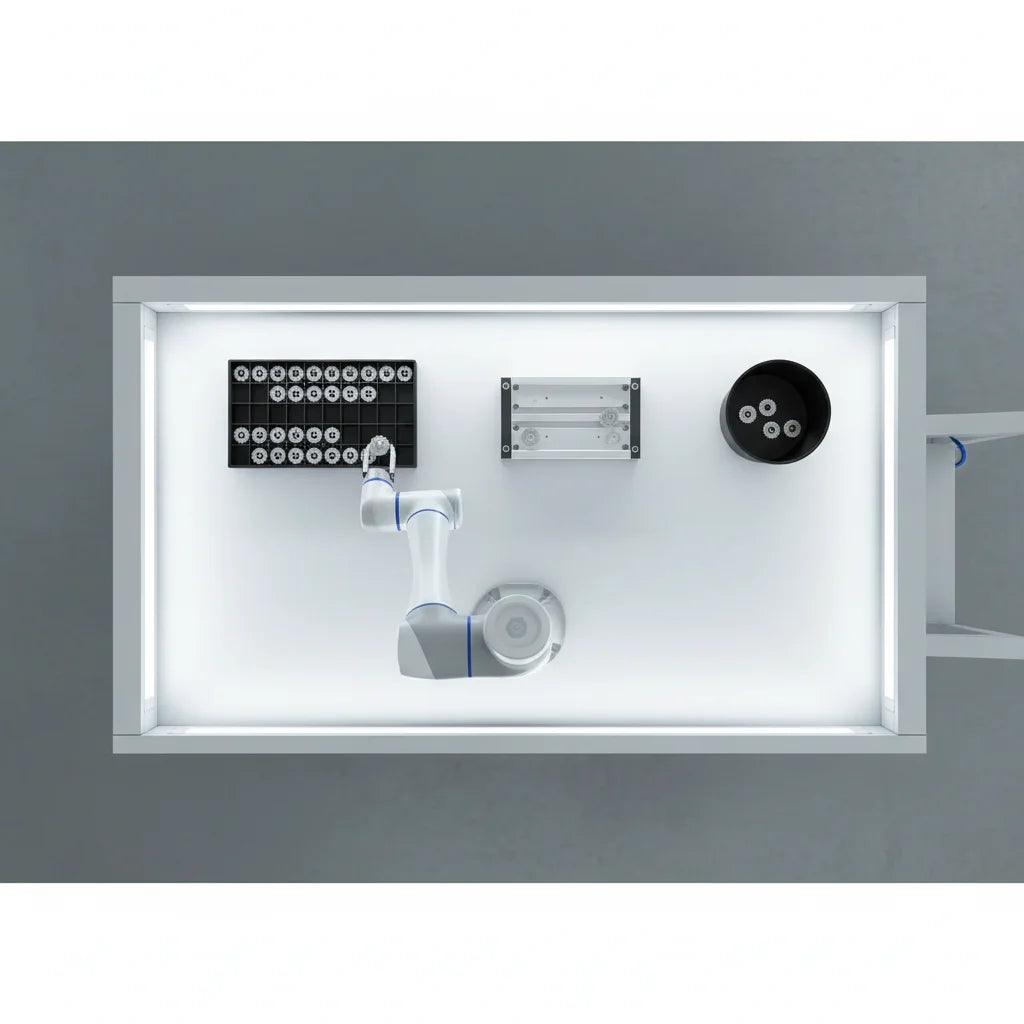 Automatisierte Qualitätsprüfung mit dem DOBOT CR5A durch Integration hochpräziser Vision-Systeme.