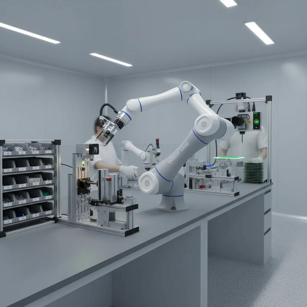 DOBOT CR5A als Schulungs- und Forschungsroboter in einem modernen Technikzentrum.