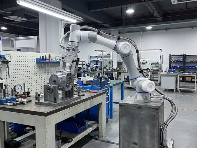 DOBOT CR7A Roboterarm bei einer dynamischen Montagebewegung
