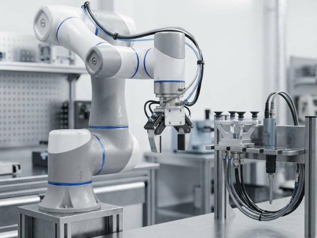 DOBOT CR7A Cobot mit flexibler Werkzeuganbindung und Greifer für unterschiedliche industrielle Automatisierungsaufgaben